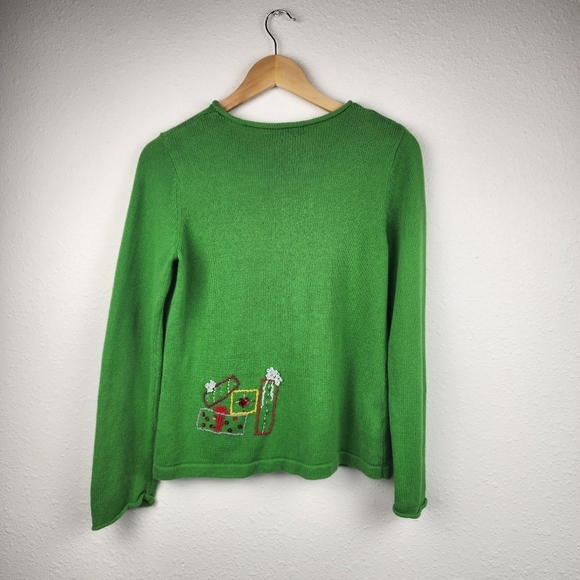 Susan Bristol Medium Holiday Christmas Sweater Green Tacky Santa Pull-over Knit - Picture 6 of 9